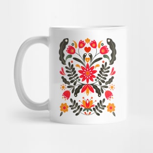 Red, orange and black rustic floral motif Mug